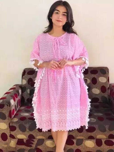 PAVONINE Pink Color Embroidery Kaftan Dress For Women