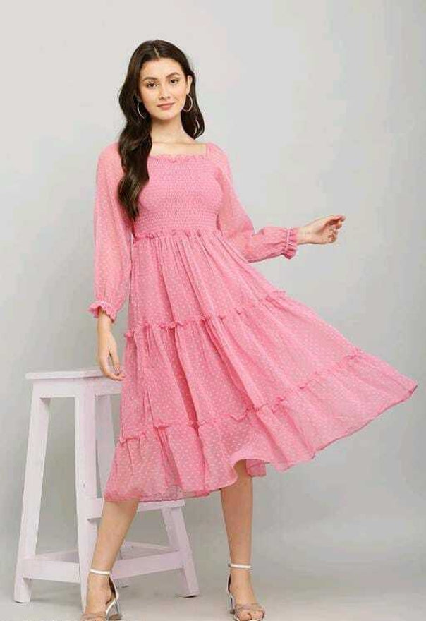 PAVONINE Buta-Design With Square-Neck Peach Dress For Girls & Women - Distacart