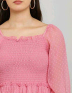 PAVONINE Buta-Design With Square-Neck Peach Dress For Girls & Women - Distacart