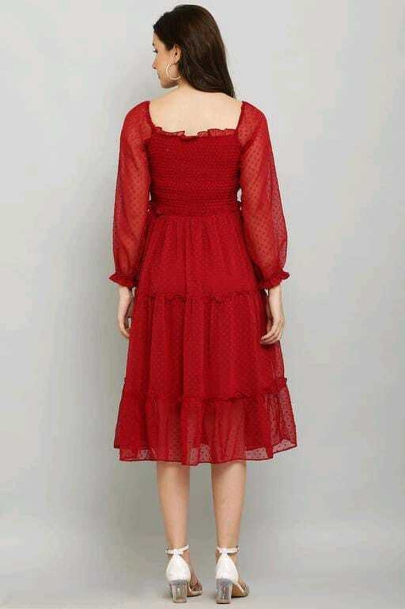 PAVONINE Buta-Design With Square-Neck Maroon Dress For Girls & Women - Distacart