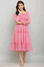 PAVONINE Buta-Design With Square-Neck Peach Dress For Girls & Women - Distacart