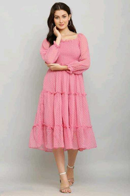 PAVONINE Buta-Design With Square-Neck Peach Dress For Girls & Women