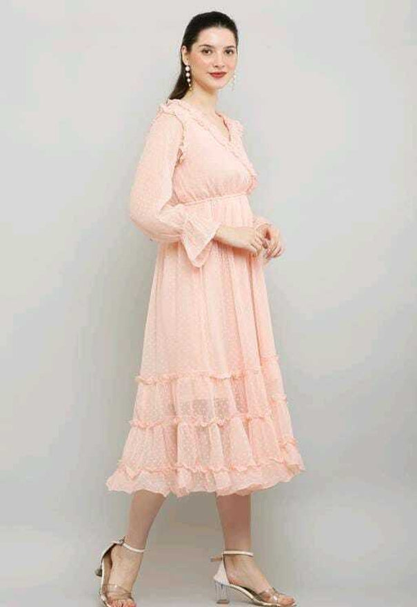 PAVONINE Buta-Design With V-Neck Peach Dress For Girls & Women - Distacart