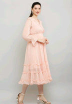 PAVONINE Buta-Design With V-Neck Peach Dress For Girls & Women - Distacart