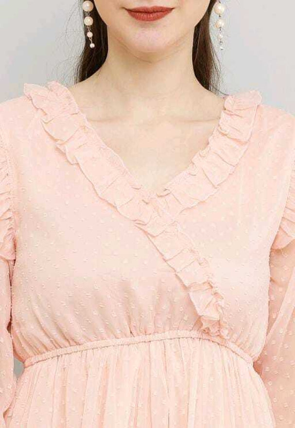 PAVONINE Buta-Design With V-Neck Peach Dress For Girls & Women - Distacart