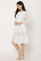 PAVONINE White Color Georgette Fabric Lace Inserts Dress For Girls - Distacart