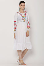 PAVONINE White Color Flower Embroidery Dress For Women - Distacart