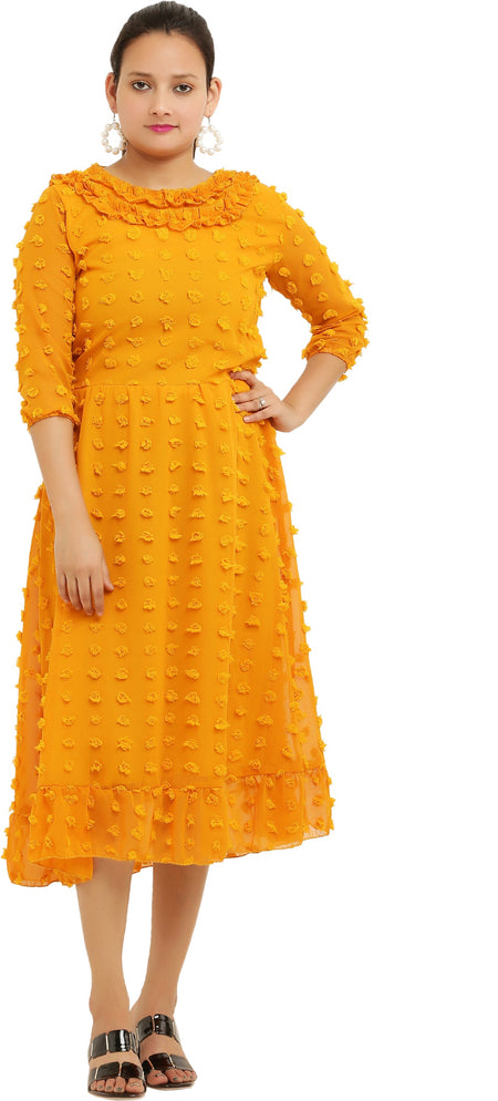 PAVONINE Buta-Design Mustard Dress For Girls & Women