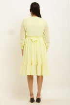 PAVONINE Lemon Color Georgette Fabric Lace Inserts Midi For Girls - Distacart