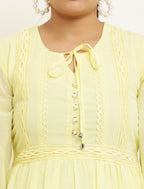 PAVONINE Lemon Color Georgette Fabric Lace Inserts Midi For Girls - Distacart