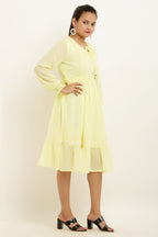 PAVONINE Lemon Color Georgette Fabric Lace Inserts Midi For Girls - Distacart