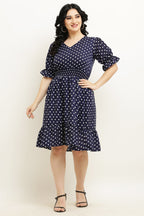 PAVONINE Micro Dots Waist Kansai Crepe Fabric Navy Blue Midi For Girls - Distacart