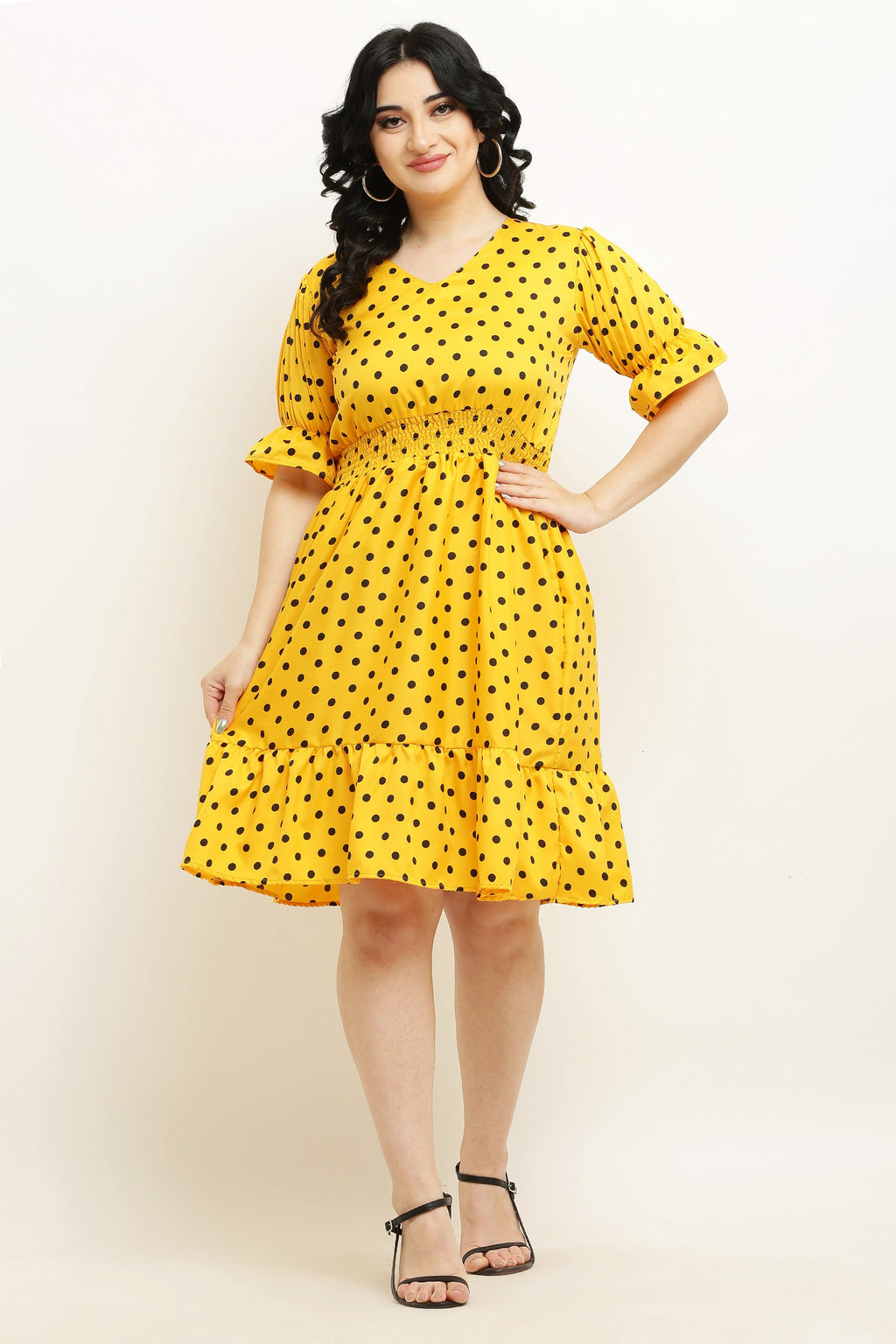 PAVONINE Micro Dots Waist Kansai Crepe Fabric Mustard Midi For Girls - Distacart