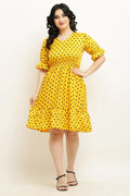PAVONINE Micro Dots Waist Kansai Crepe Fabric Mustard Midi For Girls - Distacart