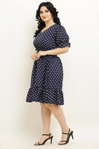 PAVONINE Micro Dots Waist Kansai Crepe Fabric Navy Blue Midi For Girls - Distacart