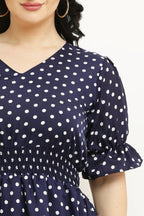 PAVONINE Micro Dots Waist Kansai Crepe Fabric Navy Blue Midi For Girls - Distacart