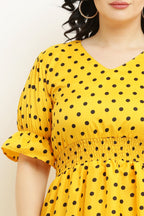 PAVONINE Micro Dots Waist Kansai Crepe Fabric Mustard Midi For Girls - Distacart