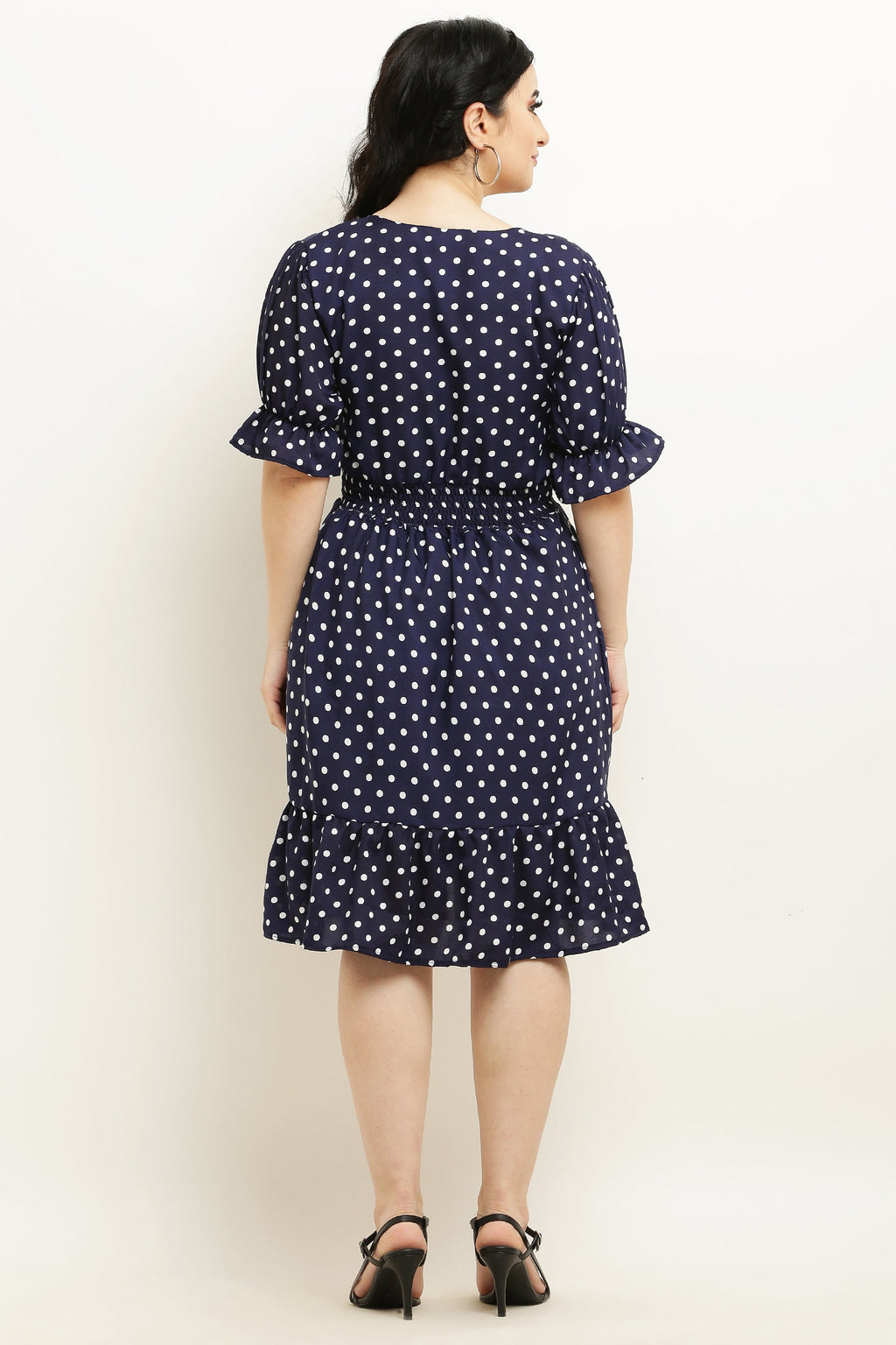 PAVONINE Micro Dots Waist Kansai Crepe Fabric Navy Blue Midi For Girls - Distacart