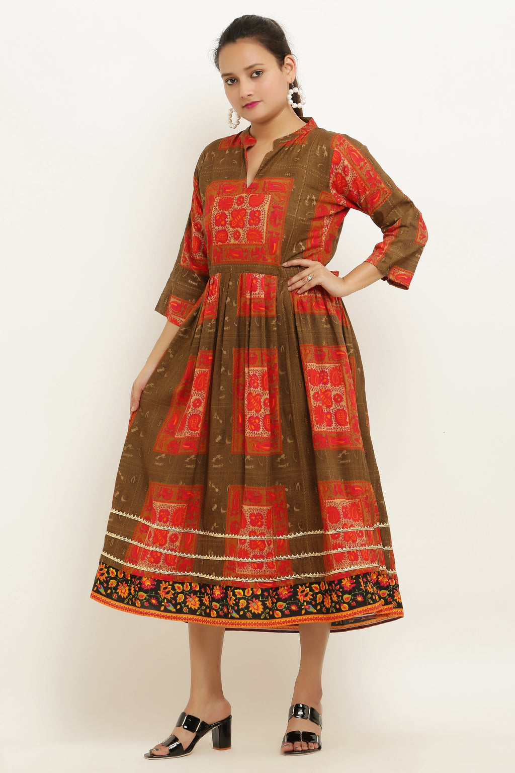 PAVONINE Jaipuri Block Print Mehandi Color Dress For Girls & Women - Distacart