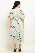 PAVONINE Zig-Zag Printed Georgette Fabric Light Green Dress For Women - Distacart