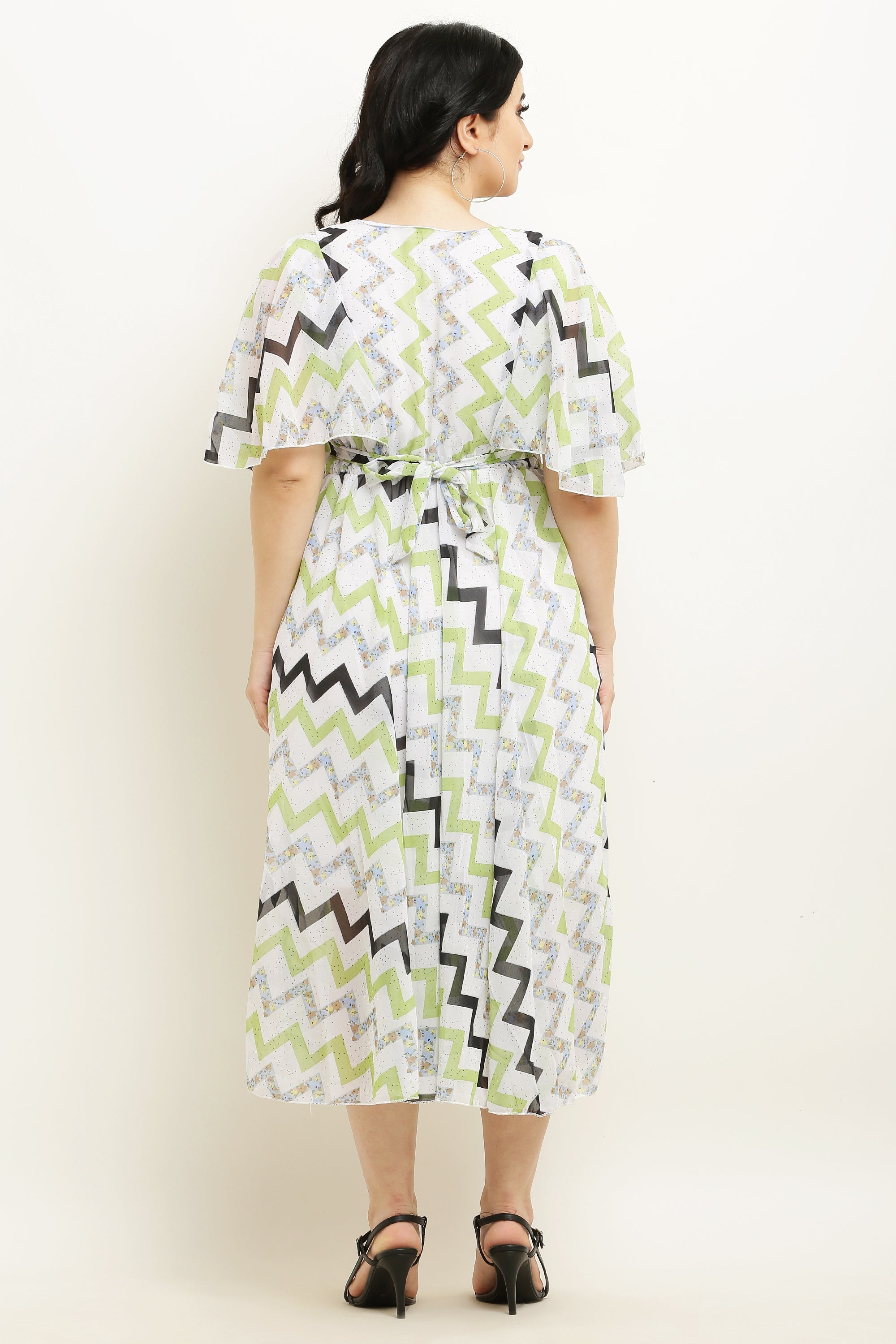 PAVONINE Zig-Zag Printed Georgette Fabric Light Green Dress For Women - Distacart