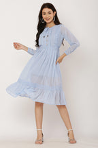PAVONINE Sky Blue Color Georgette Fabric Lace Inserts Dress For Girls - Distacart