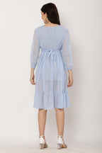 PAVONINE Sky Blue Color Georgette Fabric Lace Inserts Dress For Girls - Distacart