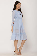 PAVONINE Sky Blue Color Georgette Fabric Lace Inserts Dress For Girls - Distacart