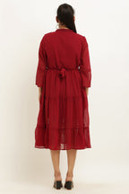 PAVONINE Pum Pum & Lace Inserted Maroon Color Dress For Girls & Women - Distacart