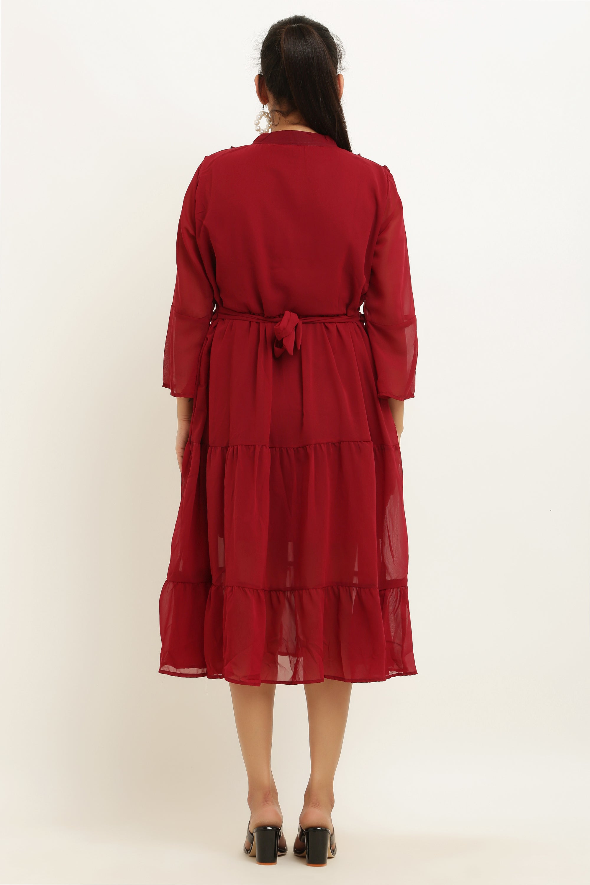 PAVONINE Pum Pum & Lace Inserted Maroon Color Dress For Girls & Women - Distacart