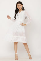 PAVONINE White Color Georgette Fabric Lace Inserts Dress For Girls - Distacart