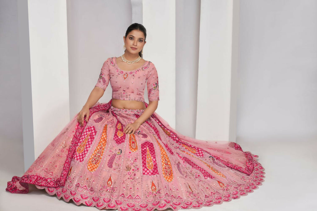 Kesar Fab Pink Silk Embroidered Lehenga