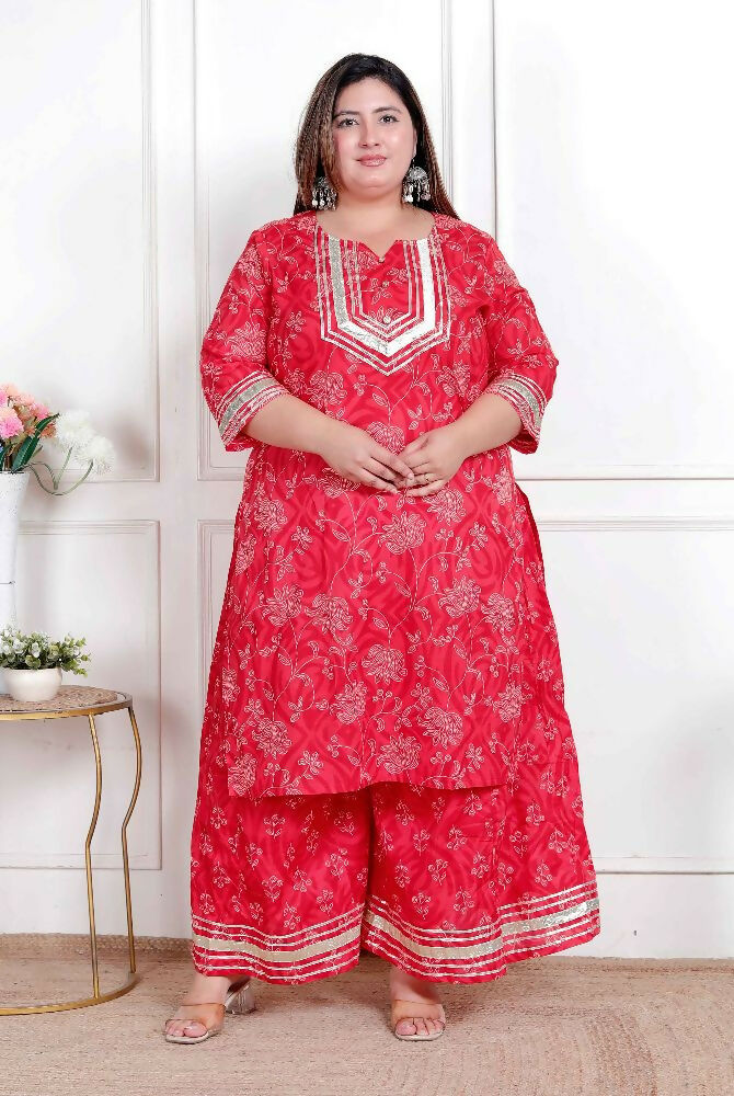 Miravan Plus Size Women'S Red Cotton Gota Work Kurta With Palazzo - Distacart
