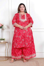 Miravan Plus Size Women'S Red Cotton Gota Work Kurta With Palazzo - Distacart
