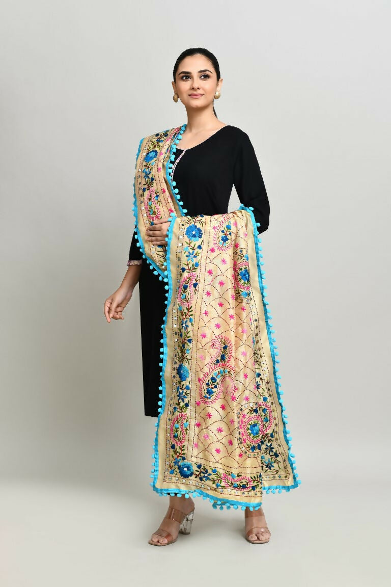Joban Fashion Multi Color Cotton Embroidery Work Phulkari Dupatta