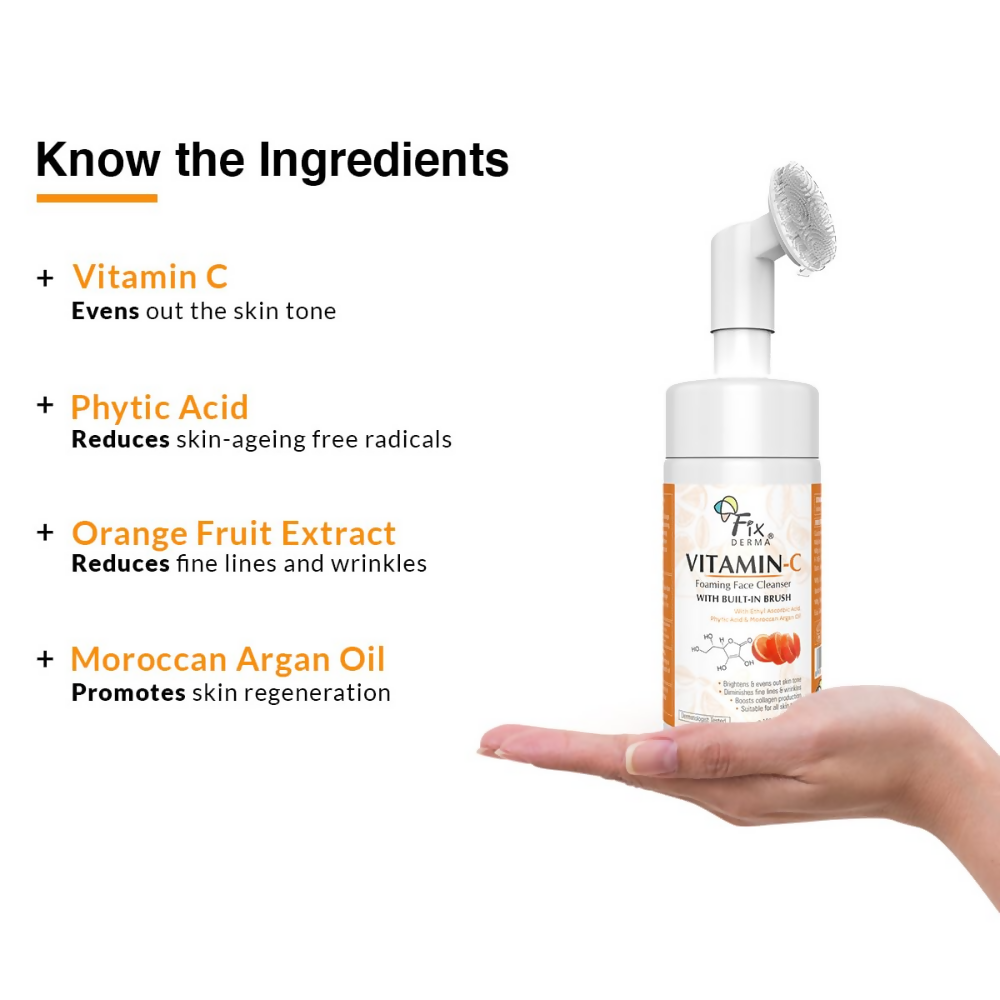 Fixderma 2% Vitamin C Face Wash, Foaming Face Cleanser with Brush