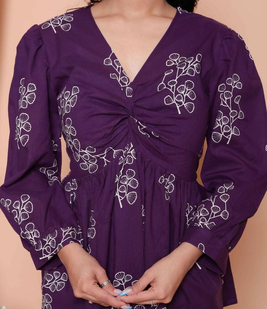Miravan Womens Cotton Butterfly Style Floral Print V-Neck Top
