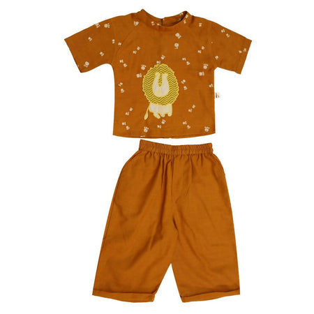 Mhyssa Oscar Half Sleeve Orange and Yellow T-shirt With Full Length Pant Set For Kids