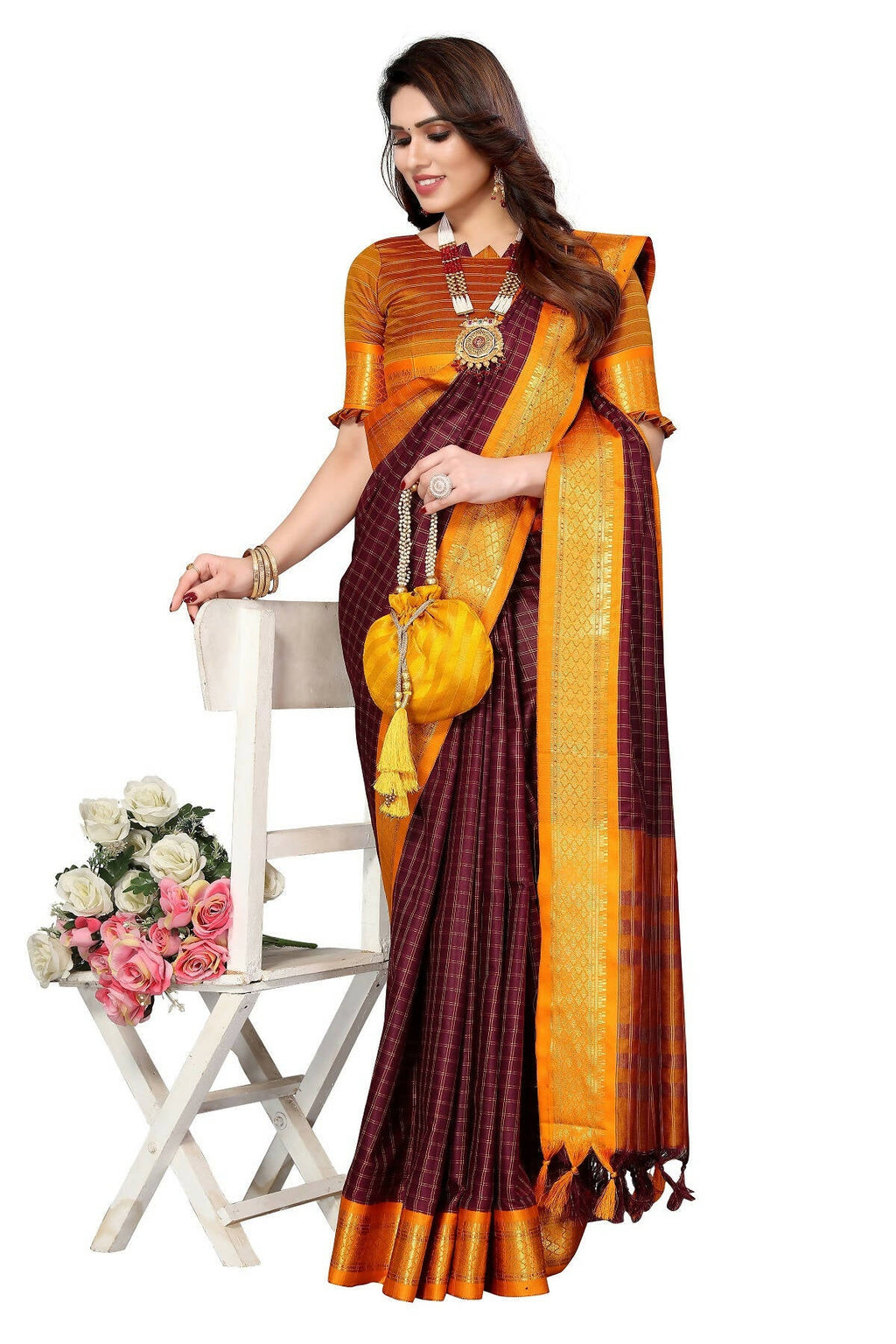 Vamika Weaving Maroon Cotton Silk Saree (BHAVINI MAROON) - Distacart