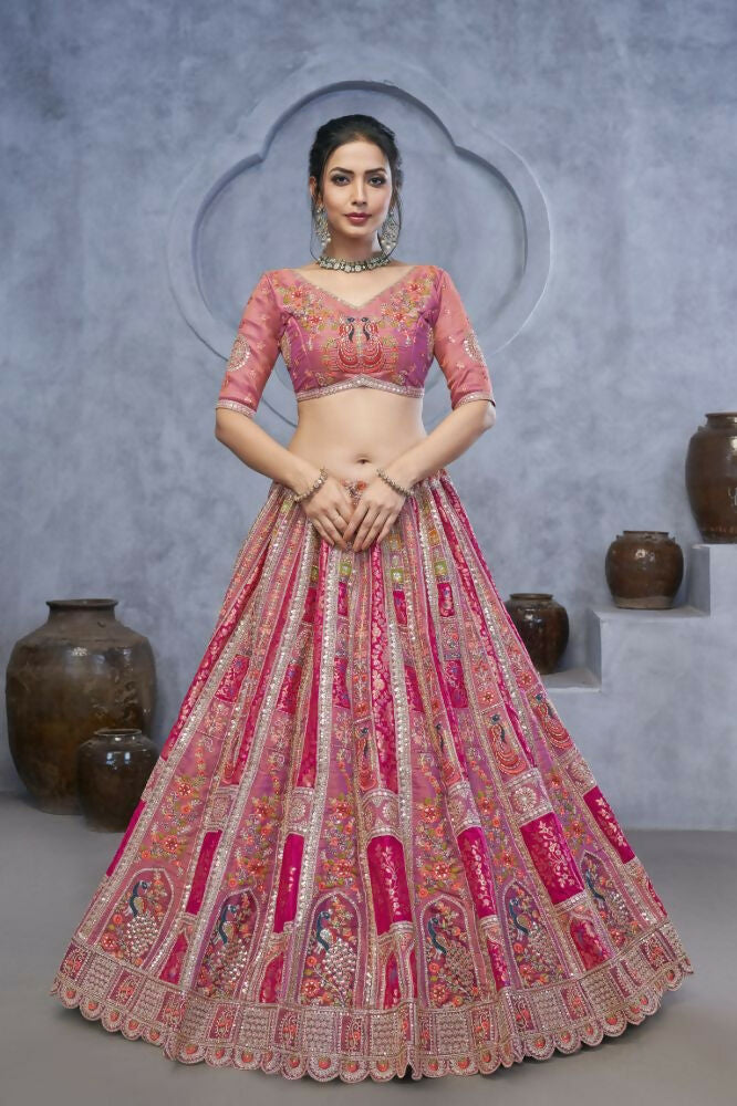 Kesar Fab Purple Organza Embroidered Lehenga