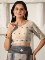 Shree Shyam Fashion Linen Cotton Black & Cream Saree - Distacart