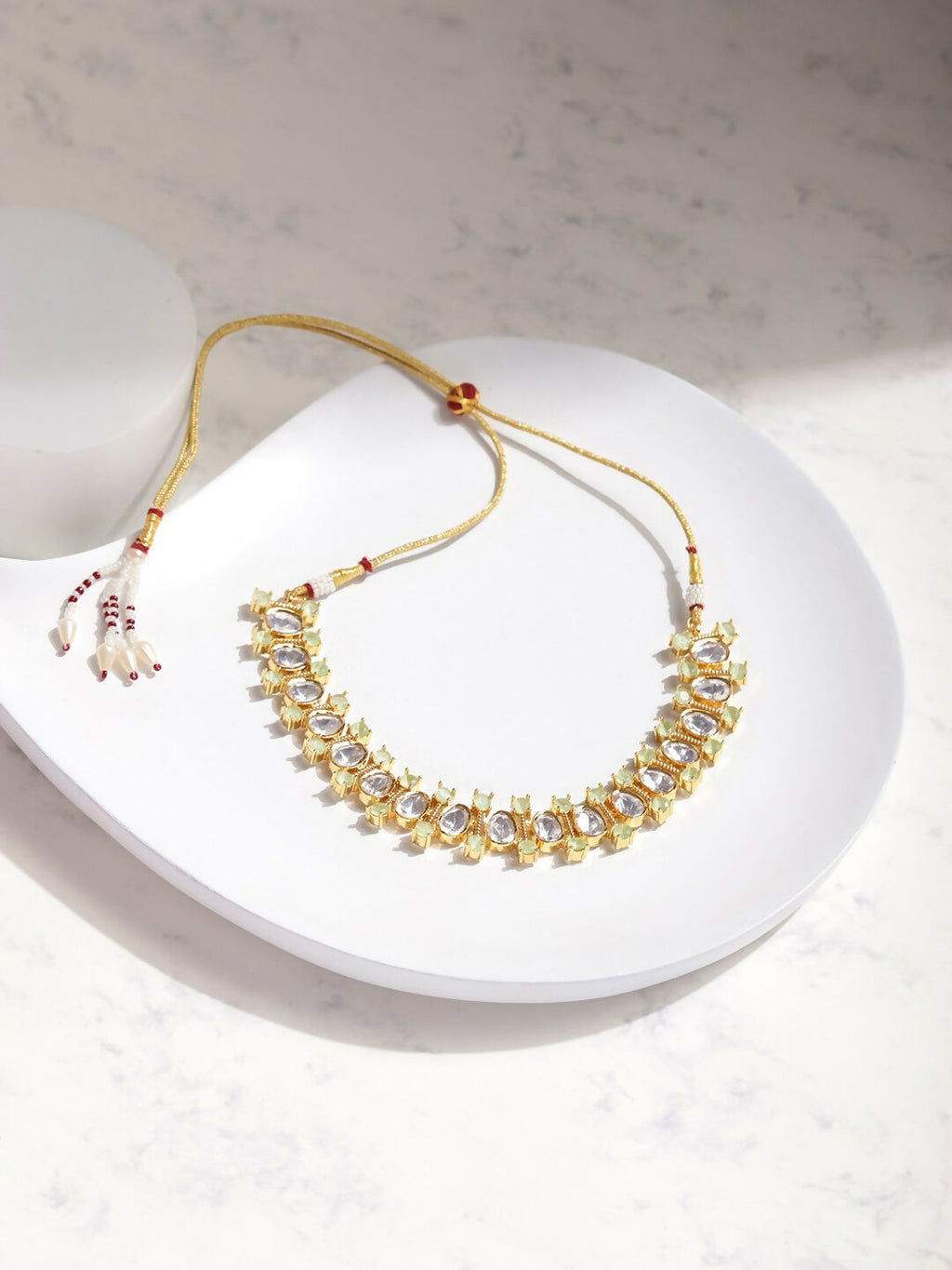 Moissanite & Green Stone Necklace- Ruby Raang