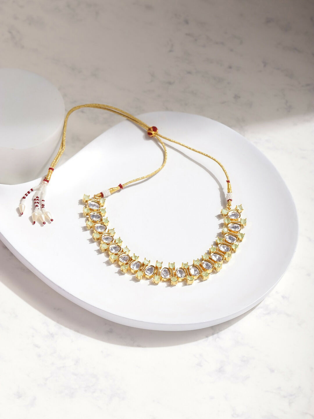 Moissanite & Green Stone Necklace- Ruby Raang