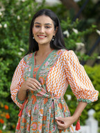 Kaajh Women's Orange Hand Block Printed Dress - Distacart