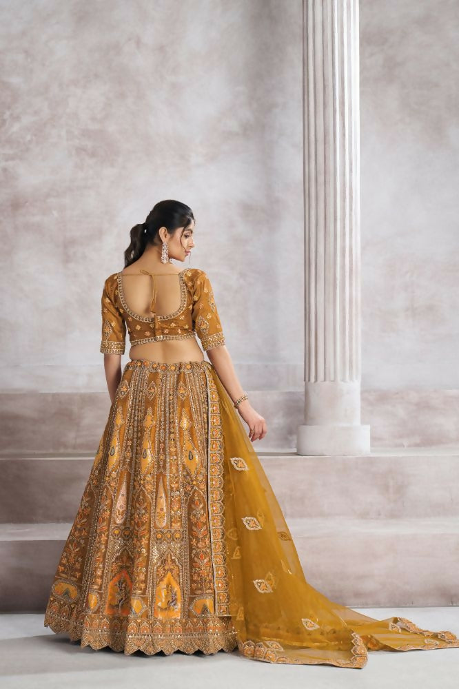 Kesar Fab Dark-Mustard Banarasi Silk Hand_Woven Lehenga