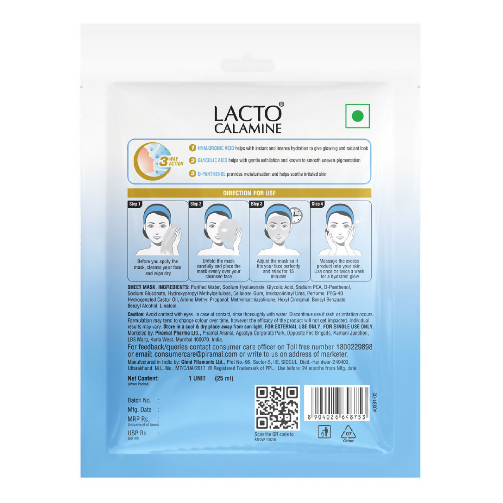 Lacto Calamine Hyaluronic Acid Face Serum Sheet Mask - Distacart