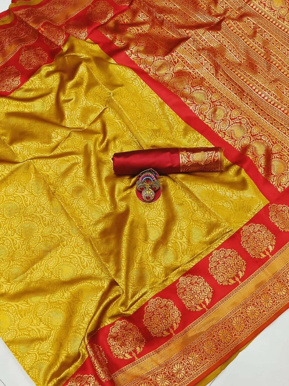 DEIANA'S Beautiful Designer Golden zari Soft Lichi Silk Saree - Yellow