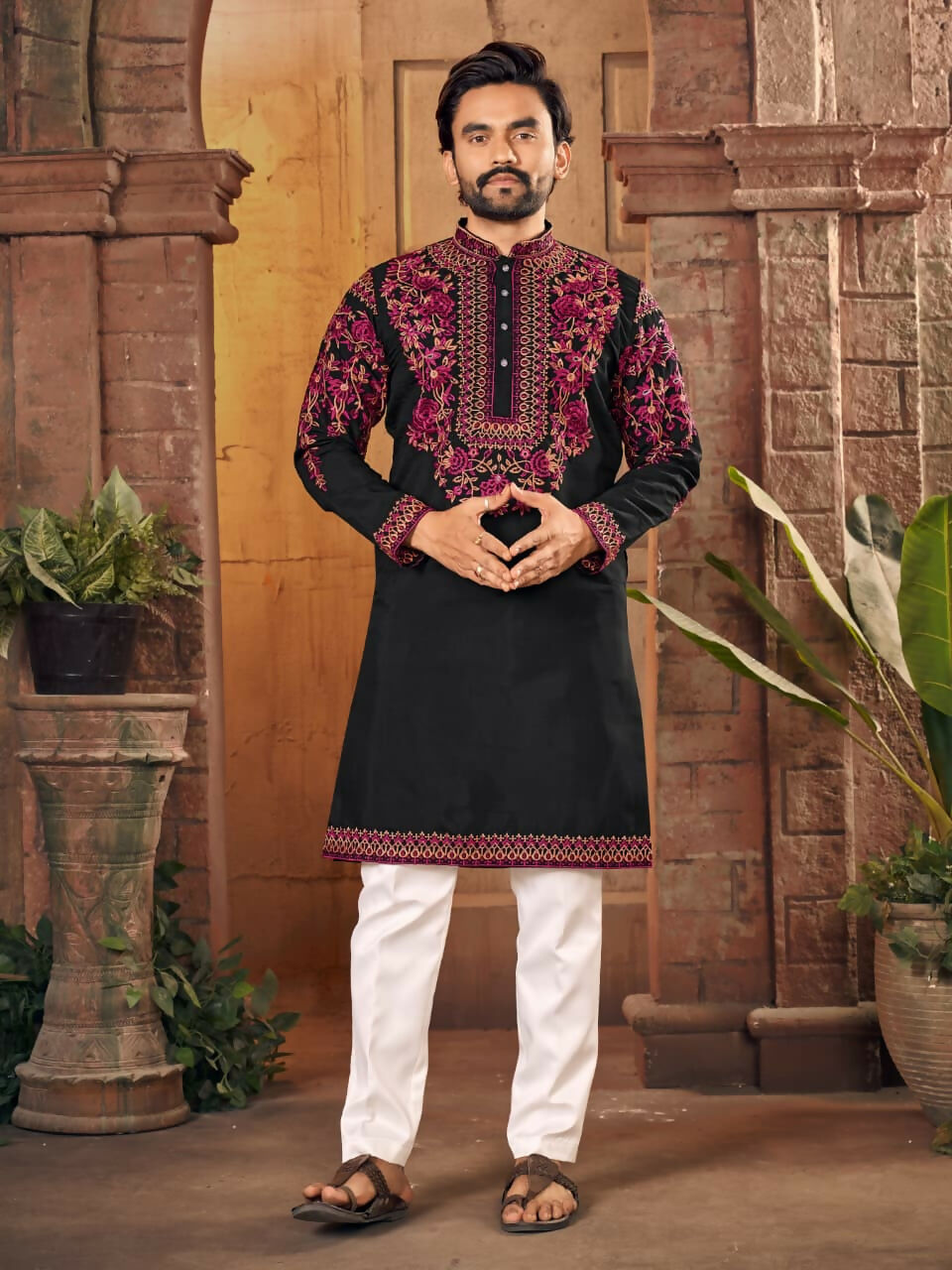 Anaita Black Multi Thread Work Silk Straight Kurta - Distacart