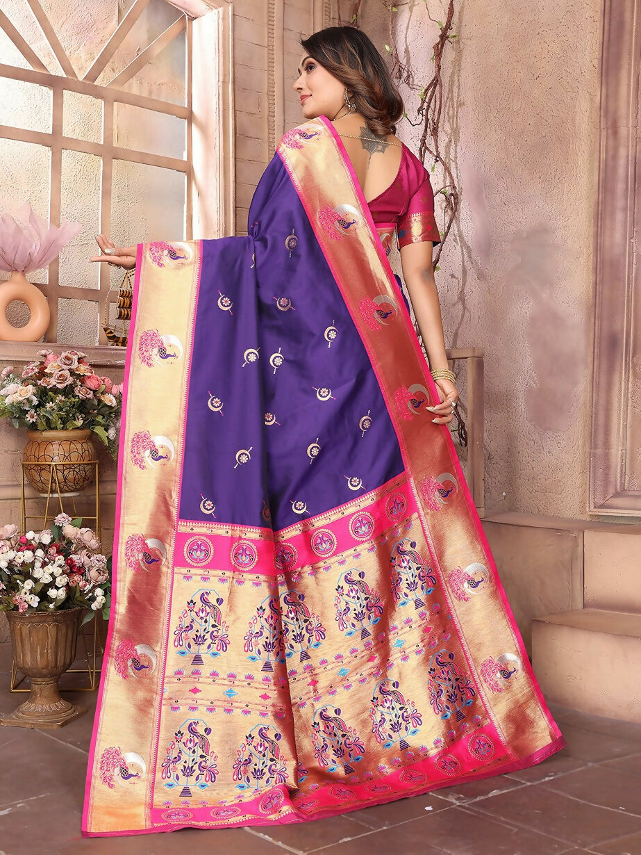 Joban Fashion Paithani Purple Woven Soft Silk Saree - Distacart