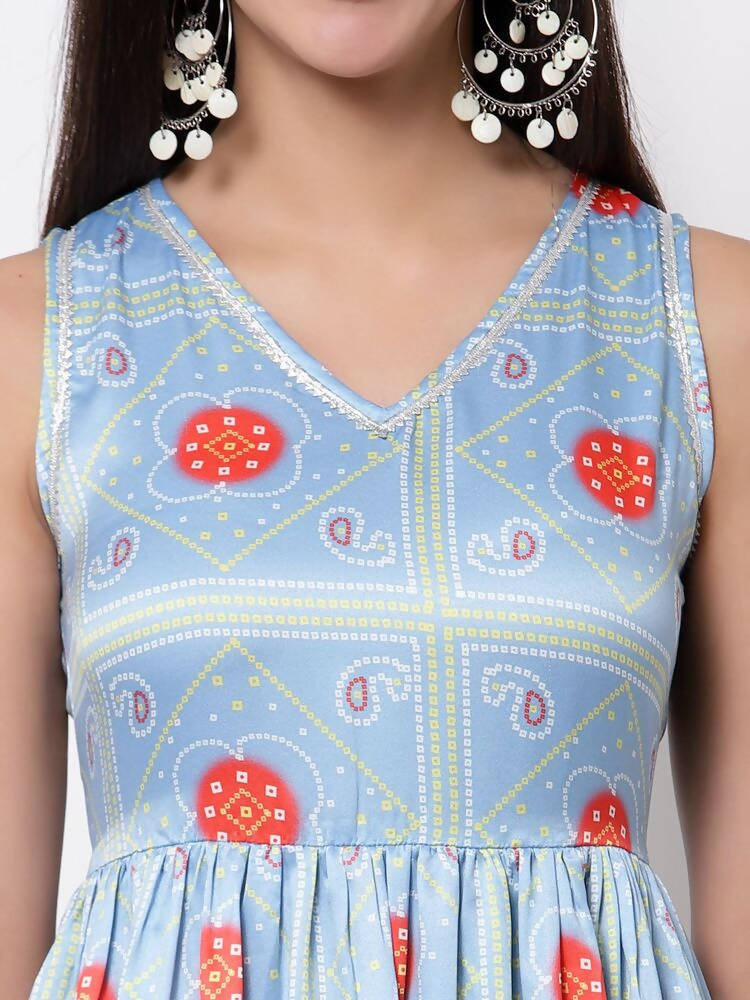 Myshka Cotton Printed Sleeveless Round Neck Multicolor Casual Women's Dress